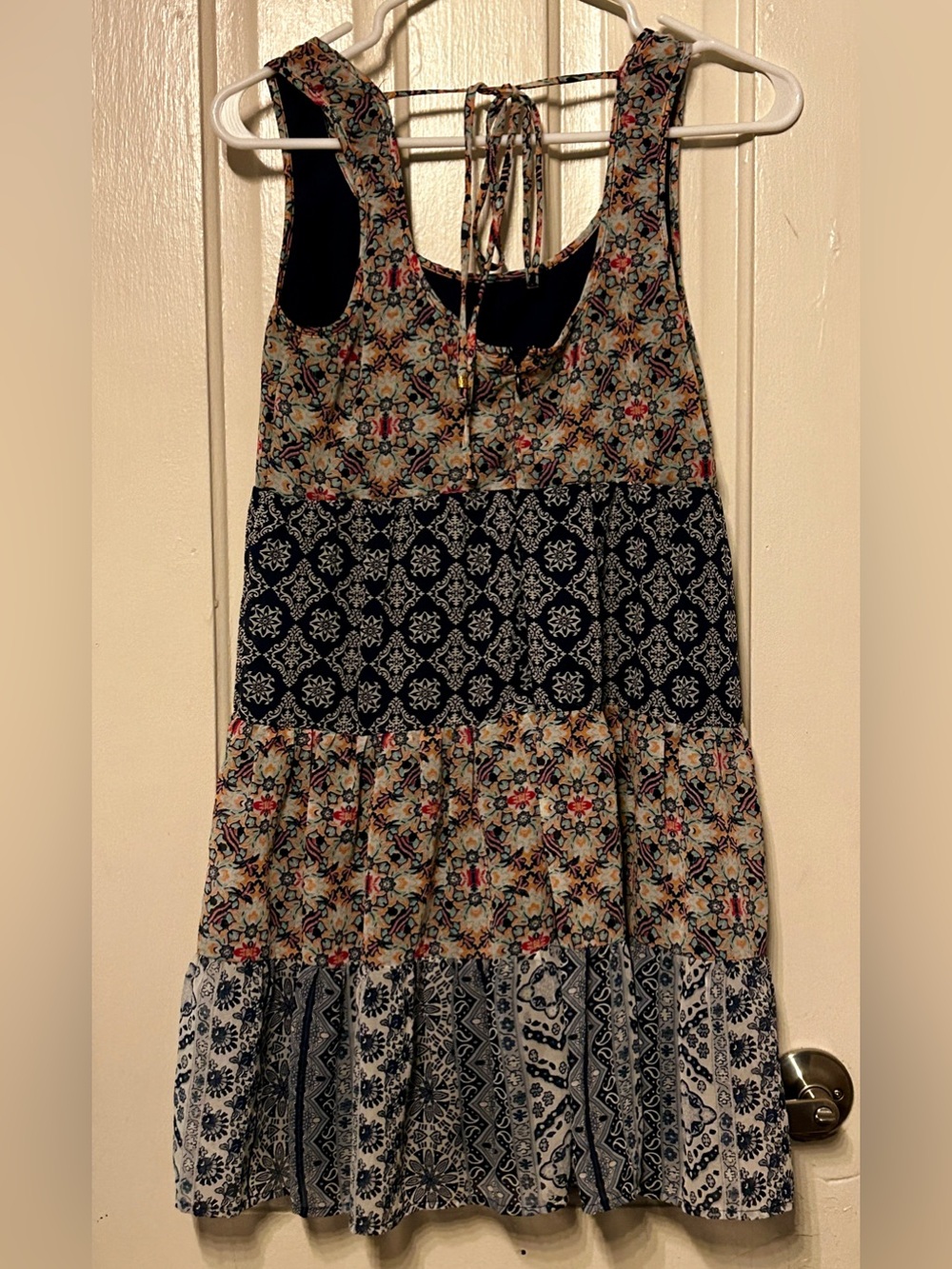 Sleeveless Tiered Casual Maxi Dress in Navy and Cream - Picture 2 of 4